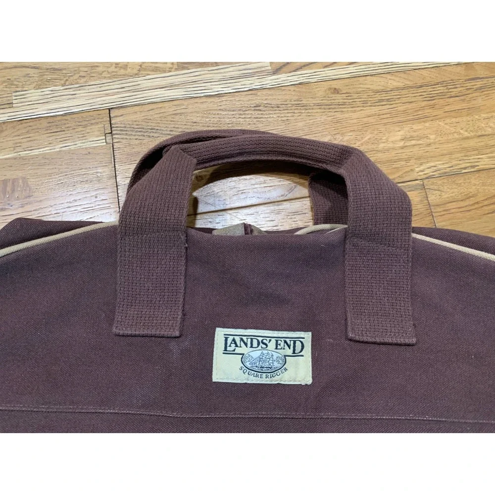 Lands End Square Rigger Garment Bag Brown Canvas Vintage Retro Travel Minimalist